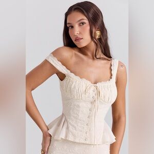 House of CB Jean Top Small Vintage Cream Cotton Broderie Anglais Peplum Top